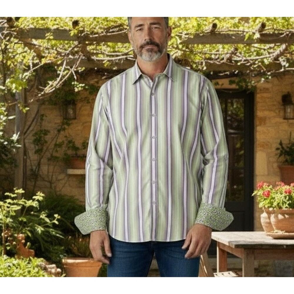 Mens Robert Graham Shirt Pastel Striped Blouse SZ 4XL Contrasting Trim Flip cuff